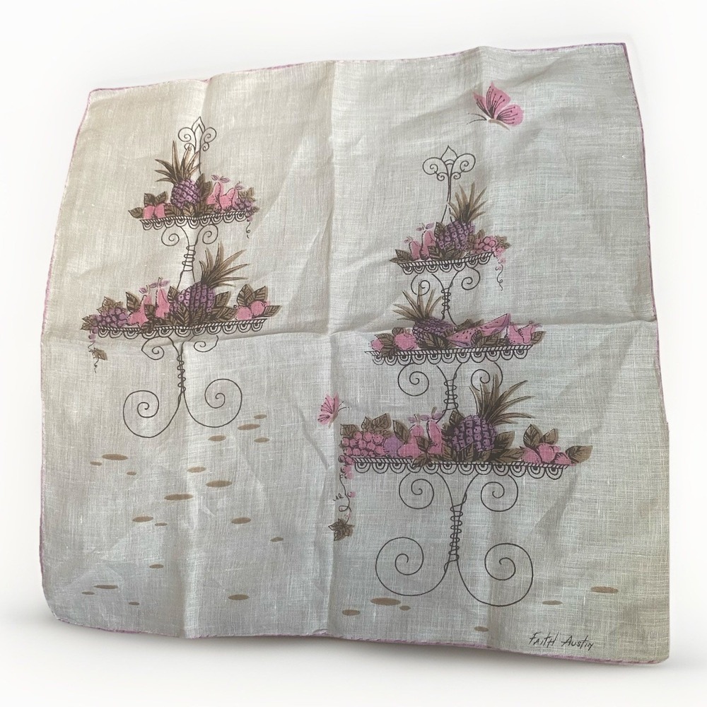 Faith Austin Handkerchief Pineapple Fruit Platter Shelf Vintage Hanky